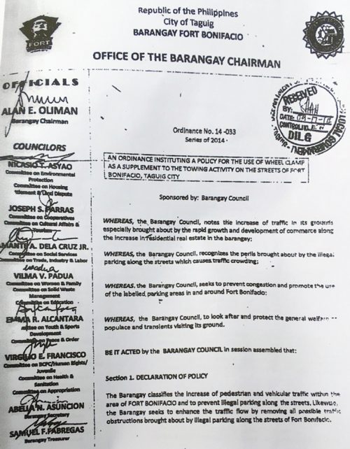 What to do when your car gets clamped in Bonifacio Global City VISOR.PH