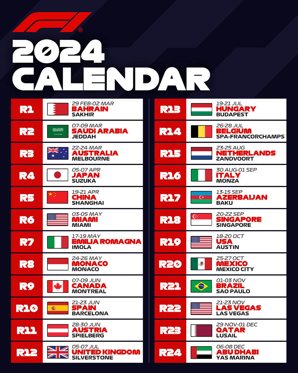 Formula 1 Racing Schedule 2024 Printable Manon Christen