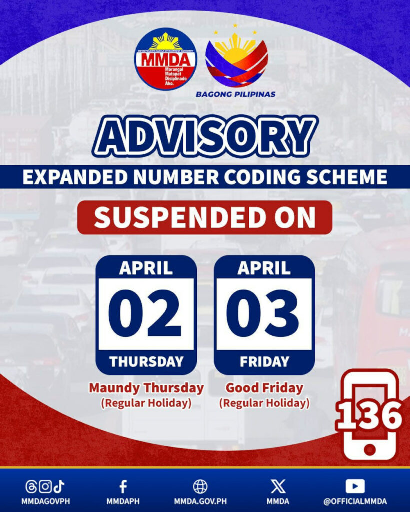 MMDA suspends number-coding scheme for Holy Week | VISOR
