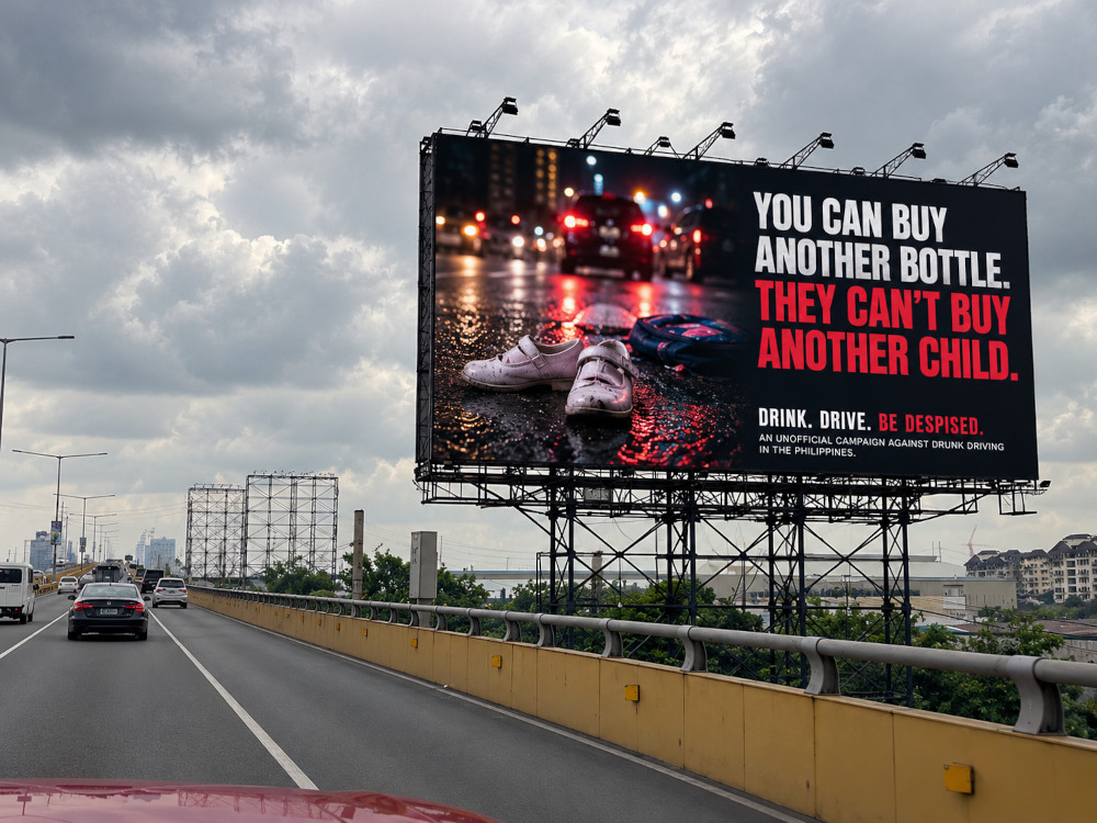Anti-Drunk-Driving Billboard Over the Expressway